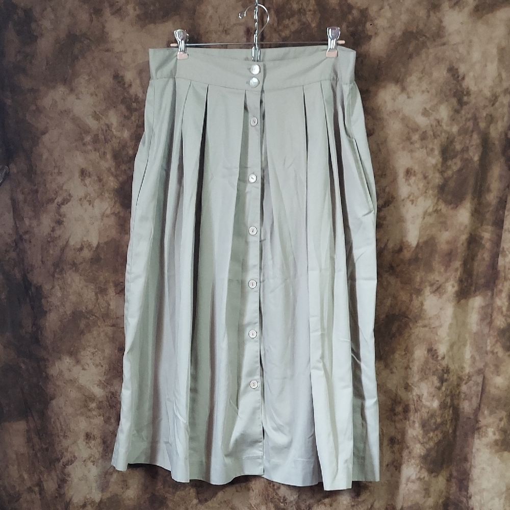 Malouf Khaki Circle Skirt Front Button Down Vintage Size 16 Inv 477